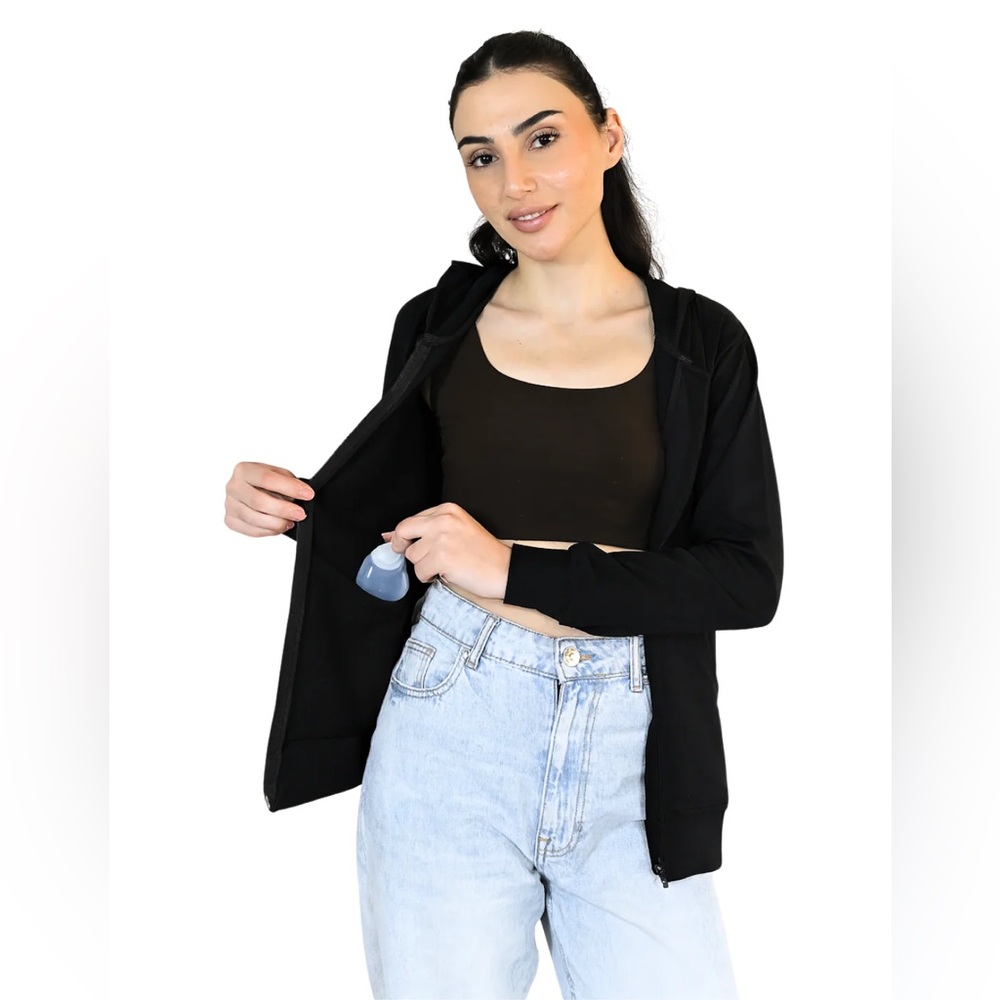 Inspired Comforts Post-Mastectomy Black Zip-Up Hoodie - size XL